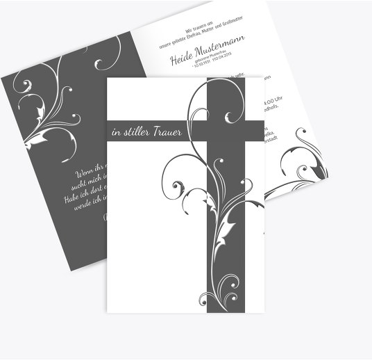 Trauerkarte Blumenkreuz Grau 114x170mm