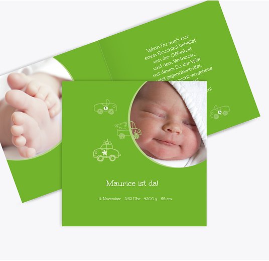 Geburtskarte Mobil Grasgruen 145x145mm