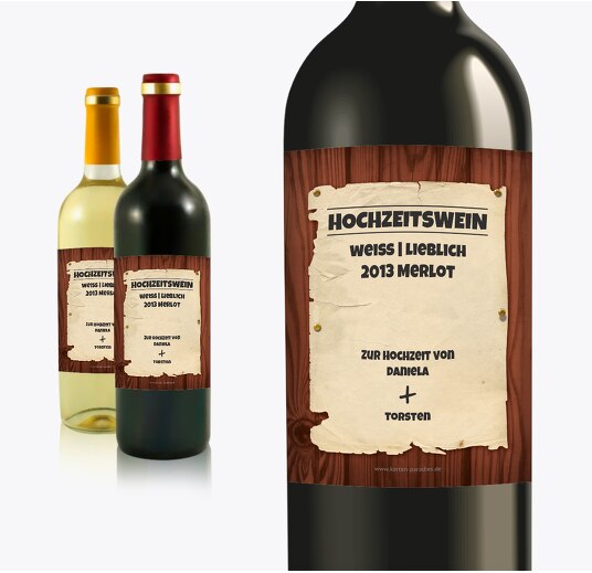 Hochzeit Flaschenetikett Steckbrief braunmatsch 90x120mm