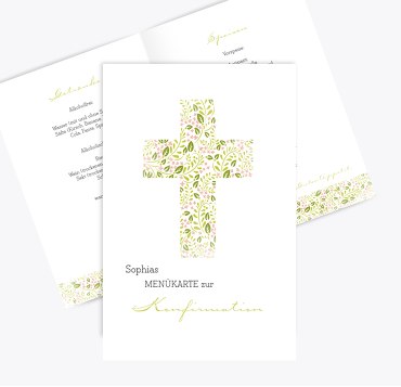 Konfirmation Menükarte Blumenkreuz
