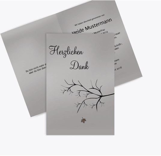 Dankeskarte Blatt Grau 114x170mm