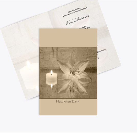 Dankeskarte Kerze und Blume Trauerbeige 114x170mm