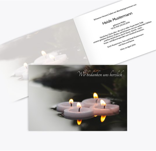 Dankeskarte Schwimmkerzen quer Weiß 170x114mm