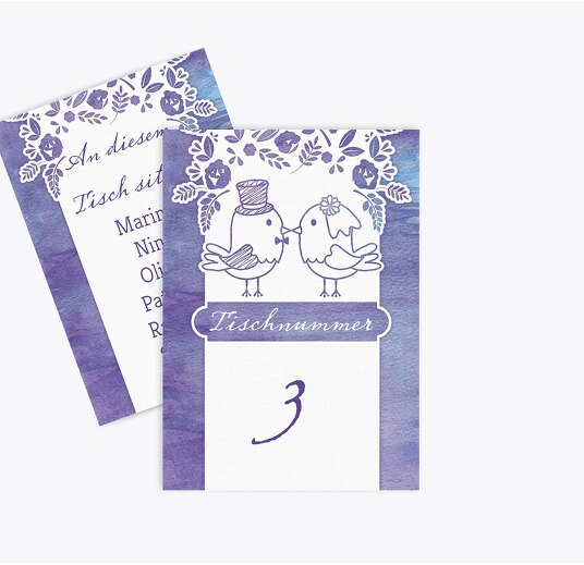 Tischnummer Vogelpaar Lilamatt 105x148mm