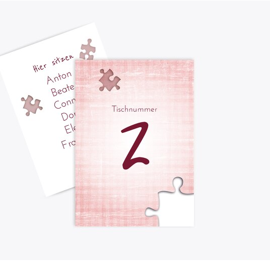 Tischnummer Puzzle PastellHellRot 105x148mm