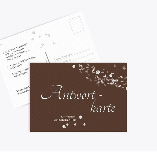 Hochzeit Antwortkarte romantic flower braunmatsch 148x105mm