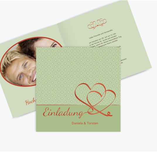 Hochzeit Einladung Turteltäubchen MattGrün 145x145mm