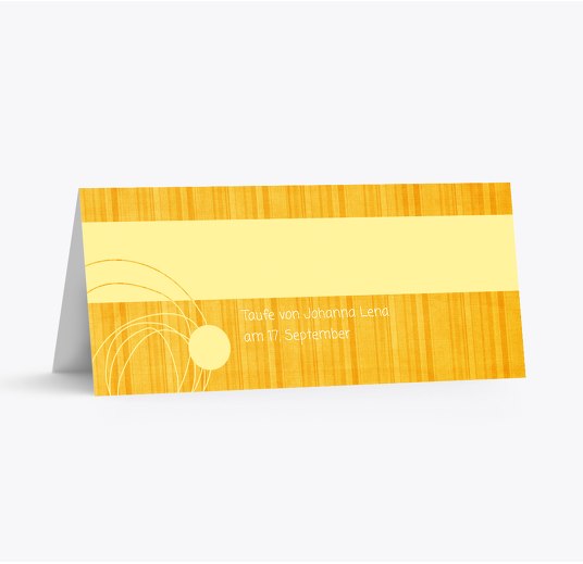 Taufe Tischkarte Wollknäuel SoftGelbOrange 100x44mm