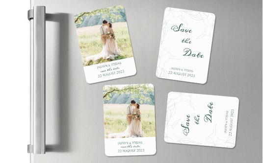 Fotomagnete zur Hochzeit Zahrte Blume TürkisGrauMatt 55x77mm