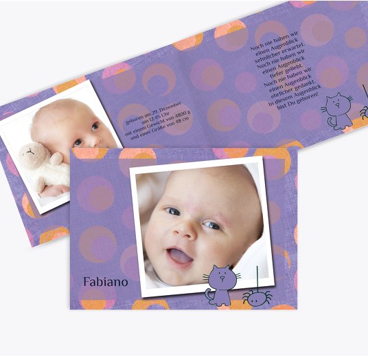 Geburtskarte Katze Lilamatt 148x105mm