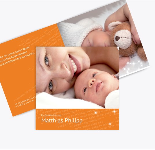 Baby Dankeskarte Star Orange 145x145mm