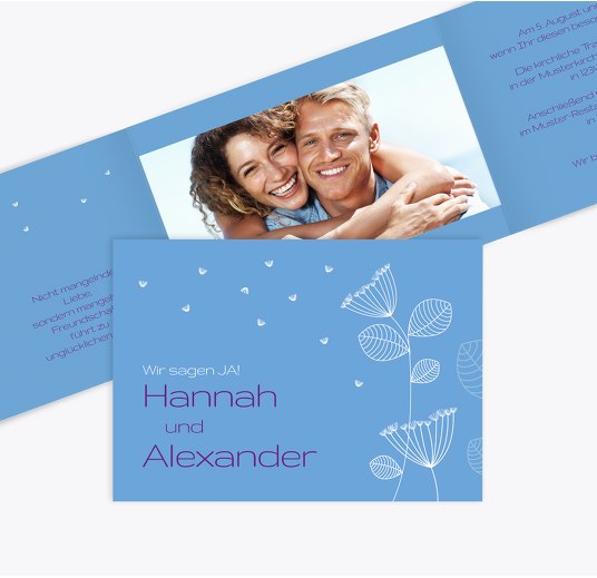 Hochzeit Einladung Pusteblume Hellblauleuchtend 148x105mm