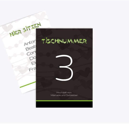 Tischnummer wilde Herzen Grasgruen 105x148mm