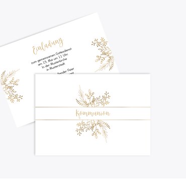 Kommunion Einladungskarte Goldblüte