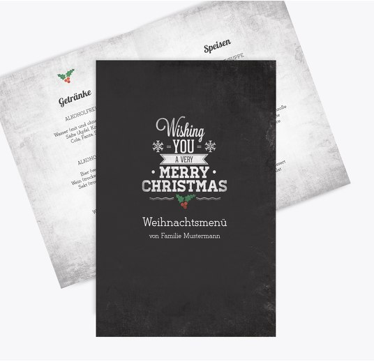 Menükarte Merry Christmas Schwarz 148x210mm