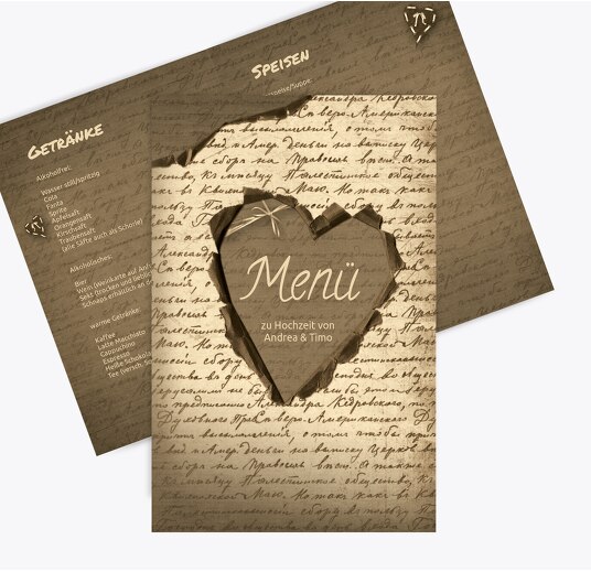 Hochzeit Menükarte Herzensgedicht braunmatsch 148x210mm