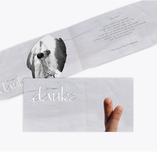 Hochzeit Dankeskarte Fingerpaar Grau 215x105mm