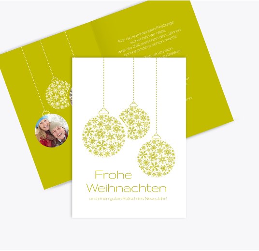 Weihnachtsgrußkarte Foto Kugeln ApfelGrün 105x148mm