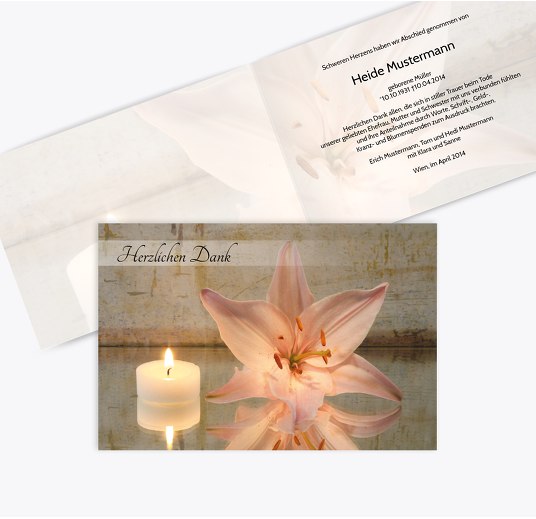 Dankeskarte Kerze und Blume quer Rosa 170x114mm