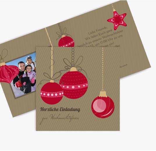 Foto Einladung Bunte Kugeln WeinRot 145x145mm