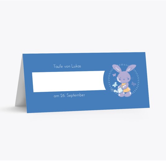 Taufe Tischkarte Hase KräftigHellMarineblau 100x44mm