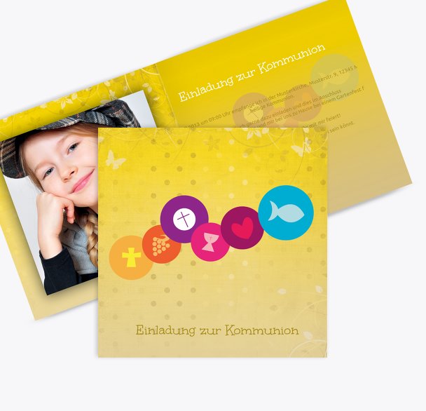 Kommunionskarte bunte Elemente
