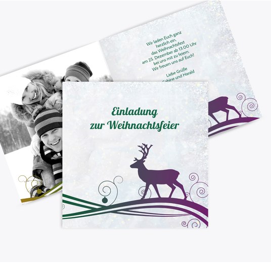Foto Einladung Bunter Wintertraum Blattgrün 145x145mm