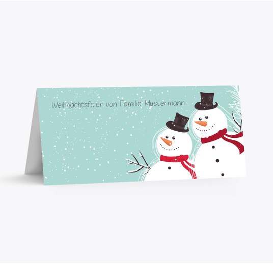 Tischkarte Schneemänner PastellHellTürkis 100x44mm