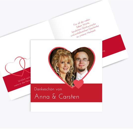 Hochzeit Dankeskarte Herzensband Rot 145x145mm