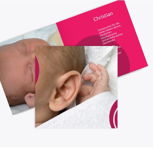 Baby Dankeskarte Kreise PinkLeuchtend 145x145mm