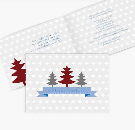 Einladung Tannenbaum Banner KräftigHellMarineblau 148x105mm