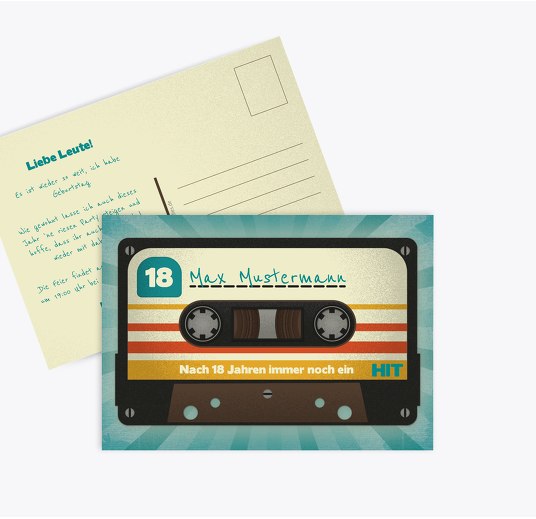 Geburtstagseinladung Kassette 18 Türkisblaukräftig 148x105mm