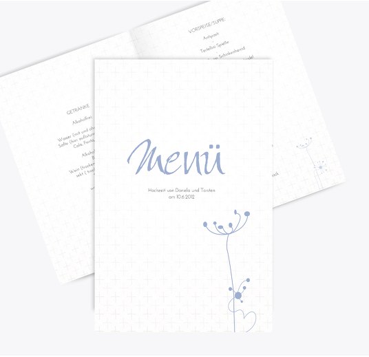 Menükarte abstrakte Blumen HellBlaumatt 148x210mm