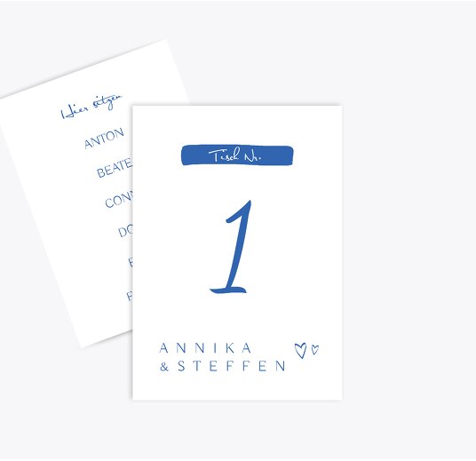 Hochzeit Tischnummer Buchstabenrätsel Blau 105x148mm