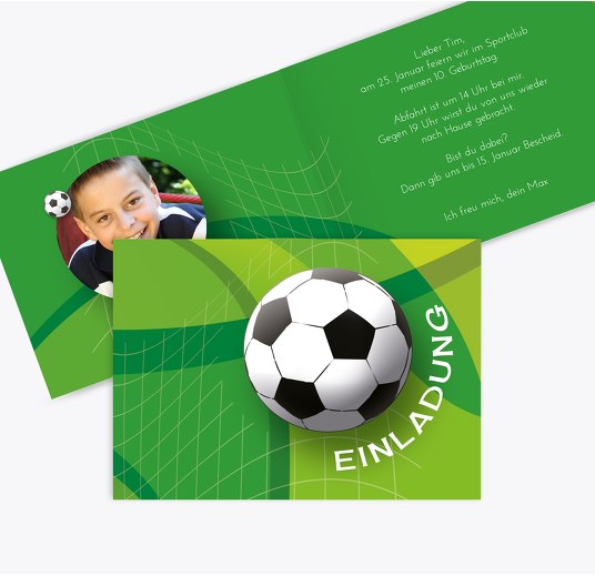Einladung zum Geburtstag Foto Fußball Grasgruen 148x105mm