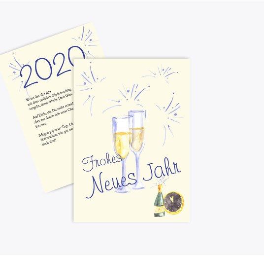 Neujahrskarte Sektanstoß Blau 105x148mm