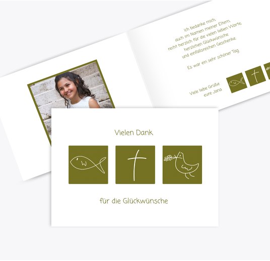 Kommunion Dankeskarte Triple Matschgrün 148x105mm