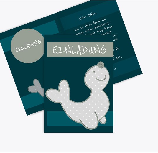 Geburtstagseinladung Robbe Türkisdunkel 105x148mm
