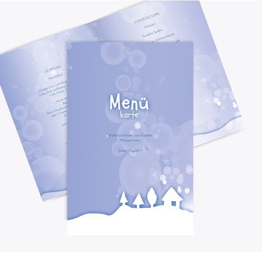 Menükarte Schneelandschaft HellBlaumatt 148x210mm