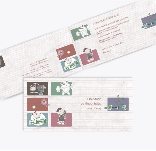 Einladungskarte Sportliche Elemente HellRotMatt 215x105mm