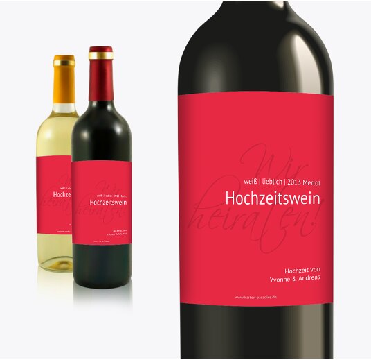 Hochzeit Flaschenetikett Liebesbrief Rot 90x120mm