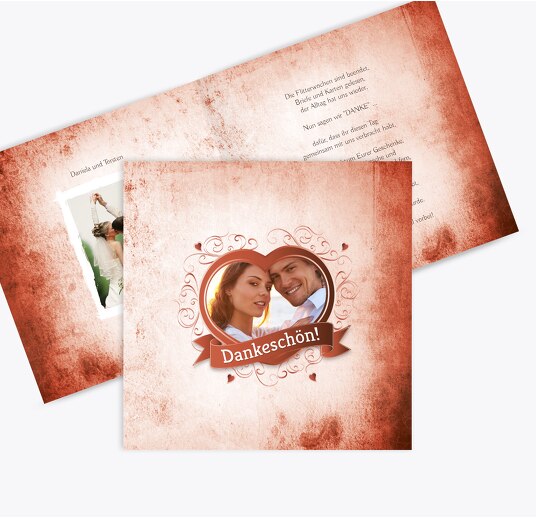 Hochzeit Dankeskarte Herz dunkelorange 145x145mm