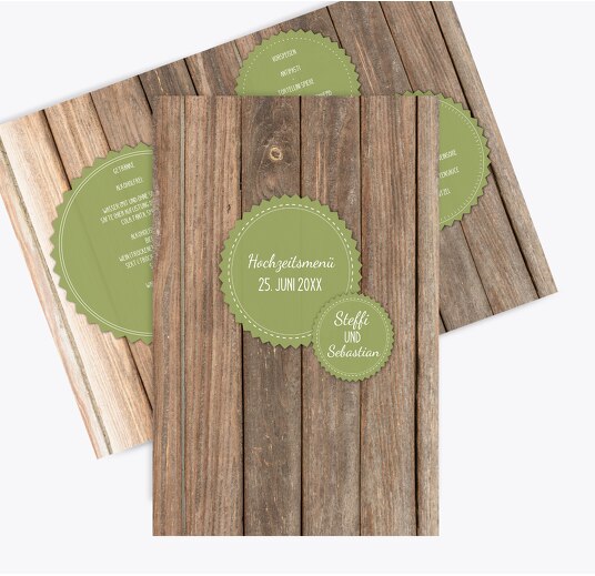 Hochzeit Menükarte Vintage Holz PastellHellGrün 148x210mm