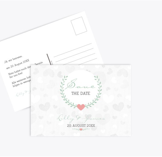 Save-the-Date Zarte Ranke hellgrünblau 148x105mm