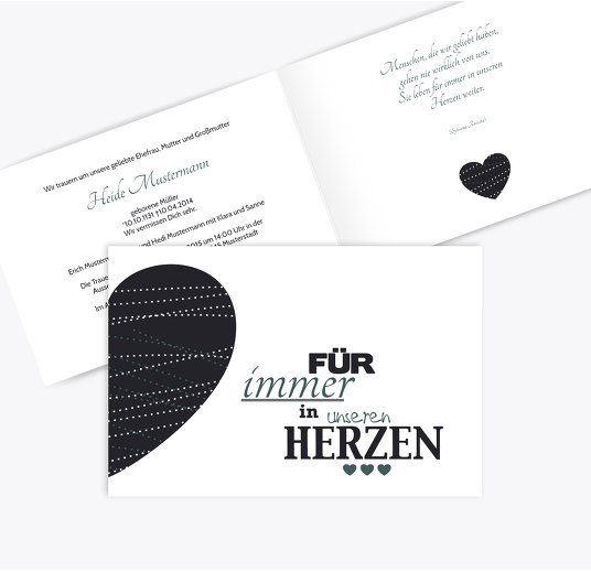Trauerkarte Herz Grüntürkisdunkel 170x114mm