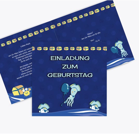 Geburtstag Piratenabenteuer Blau 145x145mm