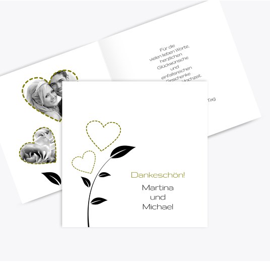 Hochzeit Dankeskarte Herzblume ApfelGrün 145x145mm