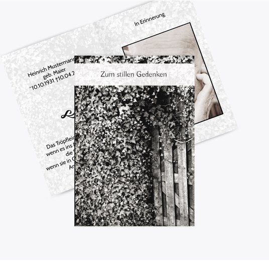Sterbebildkarte Efeutür Trauergrau 74x105mm
