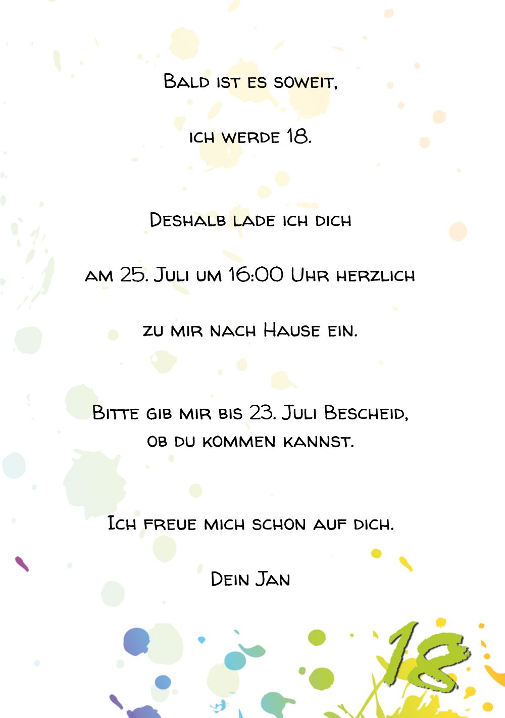 Karte 18 Geburtstag Bunte Party 18 Selbst Gestalten