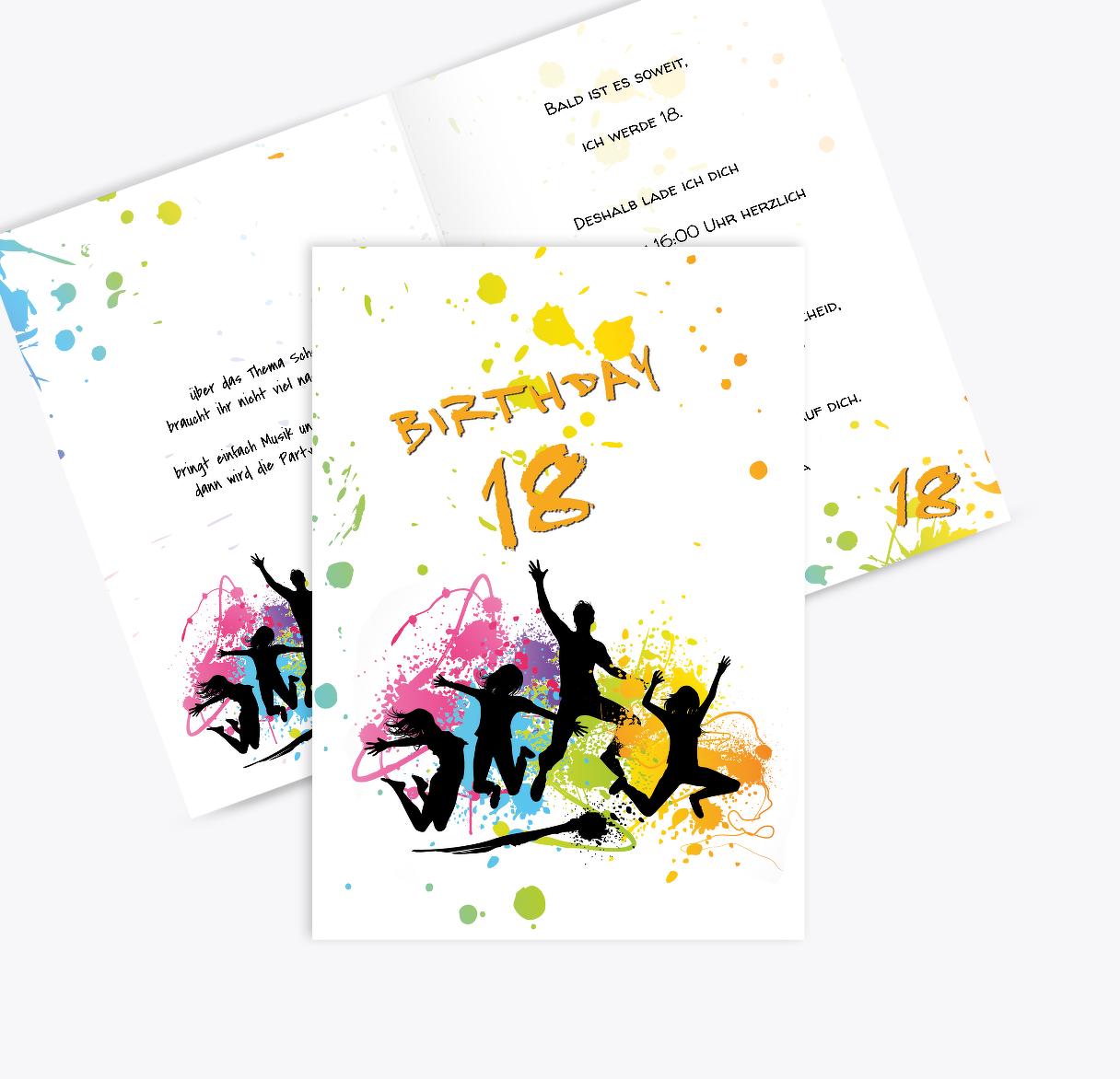 Karte 18. Geburtstag bunte Party 18 selbst gestalten!